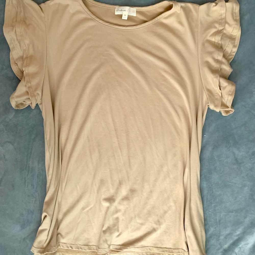 Tan ruffle sleeve top